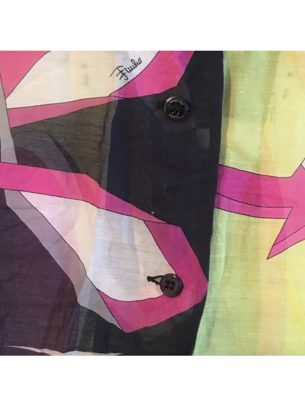 Emilio Pucci Sheer Abstract Printed Ruffle-Sleeve Blouse in Pink, Yellow & Black - Picture 5 of 7